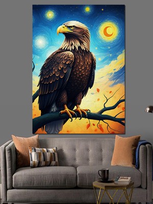 Dal Üzerindeki Kartal Dekoratif Kanvas - Mdf Ahşap Tablo