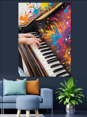 Renkli Piyano Dekoratif Kanvas - Mdf Ahşap Tablo