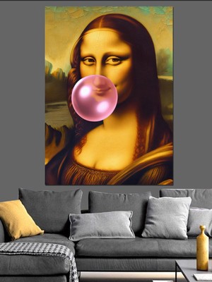 Sakız Çiğneyen Mona Lisa Dekoratif Kanvas - Mdf Ahşap Tablo