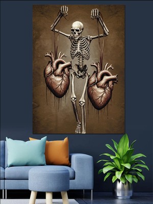Iskelet ve Kalpler Dekoratif Kanvas - Mdf Ahşap Tablo