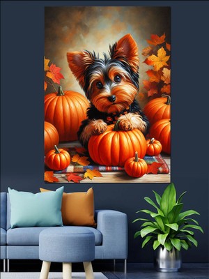 Kabakların Arasında Köpek Dekoratif Kanvas - Mdf Ahşap Tablo