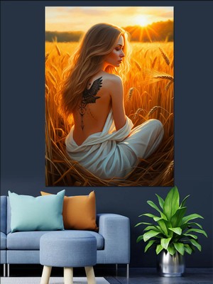 Buğday Tarlasında Kız Dekoratif Kanvas - Mdf Ahşap Tablo