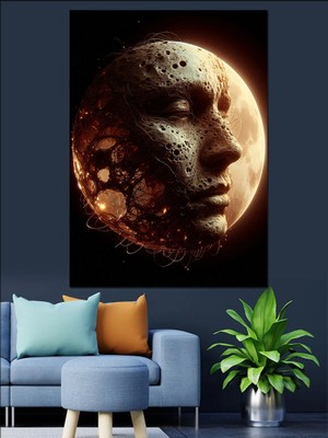 Ay Yüzü ve Uzay Dekoratif Kanvas - Mdf Ahşap Tablo