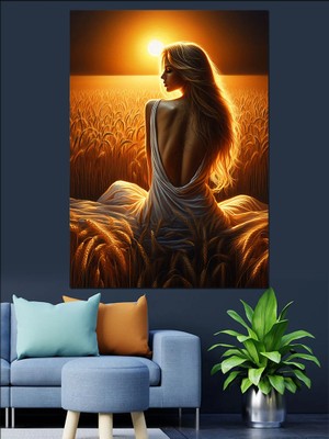 Gün Batımında Kadın Dekoratif Kanvas - Mdf Ahşap Tablo