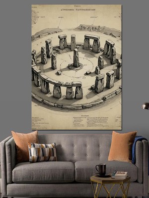 Antik Kent Stoneage Haritası Dekoratif Kanvas - Mdf Ahşap Tablo