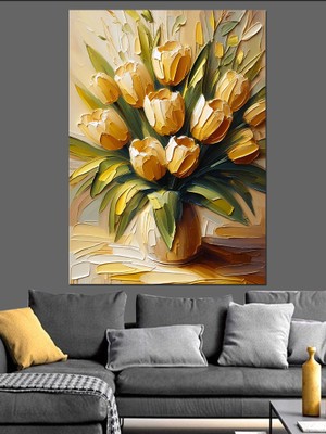 Sarı Lale Çiçek Buketi Dekoratif Kanvas - Mdf Ahşap Tablo