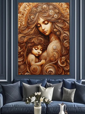 Anne ve Çocuk Dekoratif Kanvas - Mdf Ahşap Tablo