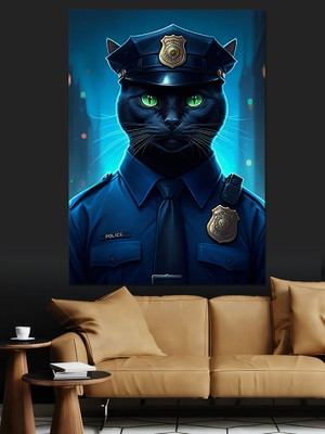 Polis Kedi Dekoratif Kanvas - Mdf Ahşap Tablo