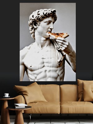 David Heykelinin Pizza Yemesi Dekoratif Kanvas - Mdf Ahşap Tablo