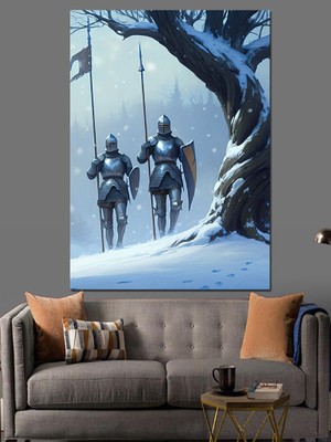 Kışta Atlı Askerler Dekoratif Kanvas - Mdf Ahşap Tablo