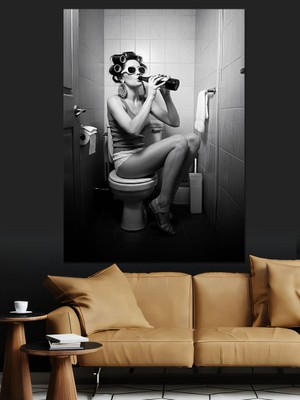 Tuvalette Kadın Dekoratif Kanvas - Mdf Ahşap Tablo