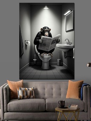 Tuvalette Telefonla Konuşan Kedi Dekoratif Kanvas - Mdf Ahşap Tablo