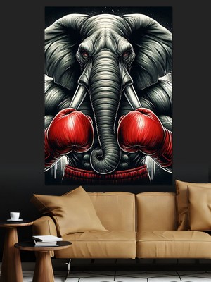 Boksör Fil Dekoratif Kanvas - Mdf Ahşap Tablo