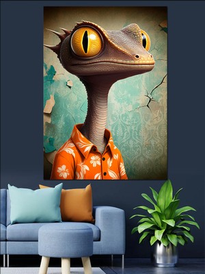 Kertenkele Portresi Dekoratif Kanvas - Mdf Ahşap Tablo