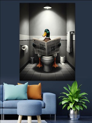 Gazete Okuyan Ördek Dekoratif Kanvas - Mdf Ahşap Tablo