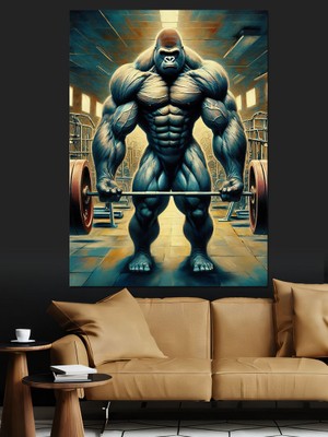 Gym Yapan Goril Dekoratif Kanvas - Mdf Ahşap Tablo