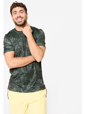 Domyos Erkek Haki Bisiklet Yaka Spor Tişörtü - Fitness