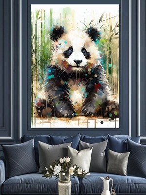 Suluboya Panda Dekoratif Kanvas - Mdf Ahşap Tablo