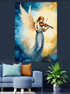 Keman Çalan Melek Dekoratif Kanvas - Mdf Ahşap Tablo