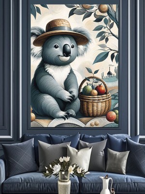 Sepet Taşıyan Koala Dekoratif Kanvas - Mdf Ahşap Tablo