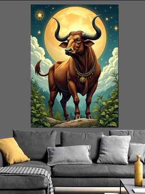 Ayışığı Altında Boğa Dekoratif Kanvas - Mdf Ahşap Tablo