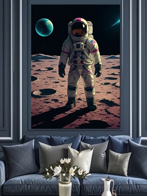 Ayda Astronot Dekoratif Kanvas - Mdf Ahşap Tablo