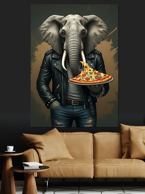 Pizza ve Fil Dekoratif Kanvas - Mdf Ahşap Tablo