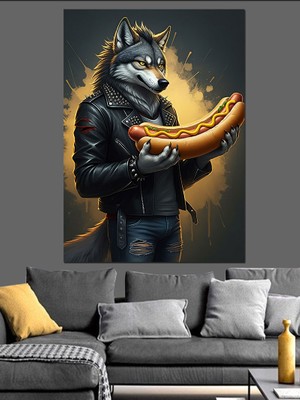 Hotdog ve Kurt Dekoratif Kanvas - Mdf Ahşap Tablo