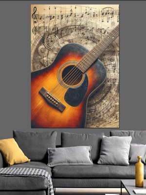 Müzikal Gitar Dekoratif Kanvas - Mdf Ahşap Tablo