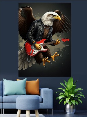 Gitar Çalan Kartal Dekoratif Kanvas - Mdf Ahşap Tablo