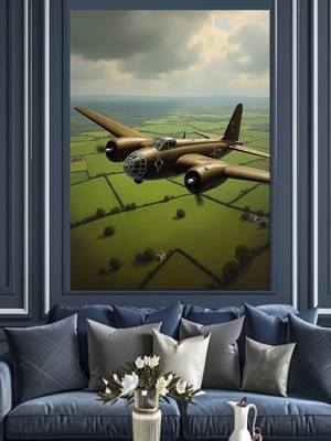 Yeşillik Üzerinde Askeri Uçak Dekoratif Kanvas - Mdf Ahşap Tablo