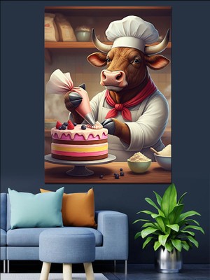 Pasta Ustası Boğa Dekoratif Kanvas - Mdf Ahşap Tablo