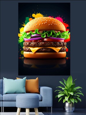 Şehirdeki Renkli Hamburger Dekoratif Kanvas - Mdf Ahşap Tablo