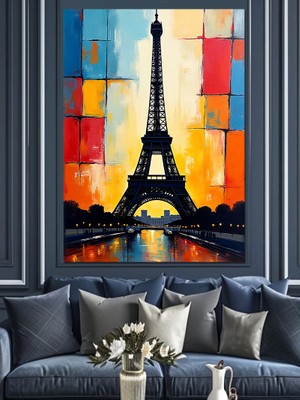 Renkli Soyut Arka Planlı Eyfel Kulesi Dekoratif Kanvas - Mdf Ahşap Tablo