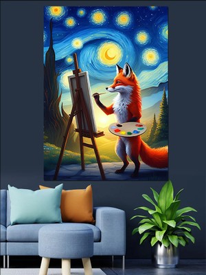 Gece Ressamı Tilki Dekoratif Kanvas - Mdf Ahşap Tablo