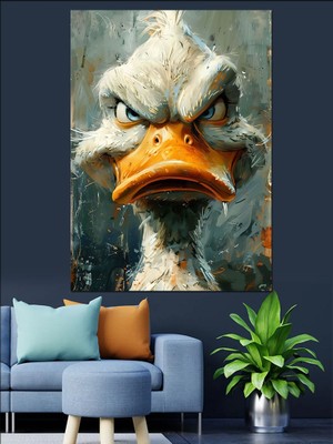 Agresif Bakışlı Ördek ve Su Deseni Dekoratif Kanvas - Mdf Ahşap Tablo