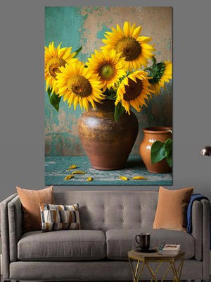 Sarı Güneş Çiçekleri Dekoratif Kanvas - Mdf Ahşap Tablo