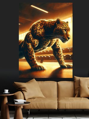 Leopar Şınav Çeken Dekoratif Kanvas - Mdf Ahşap Tablo