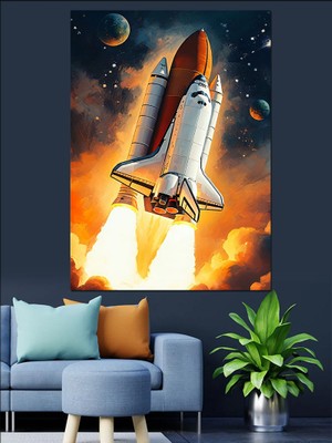 Uzay Mekiği Fırlatışı Dekoratif Kanvas - Mdf Ahşap Tablo