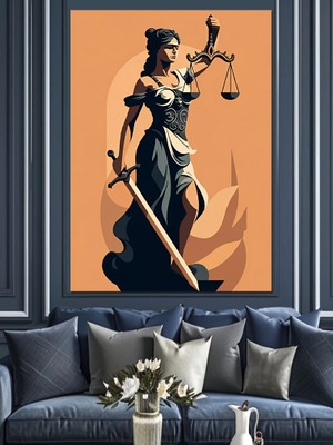 Adalet Heykeli Dekoratif Kanvas - Mdf Ahşap Tablo