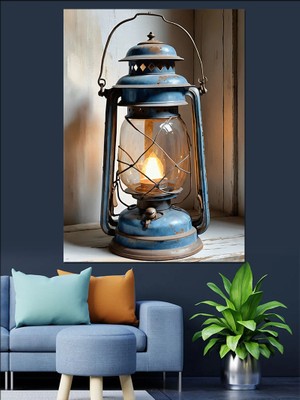 Eski Tarz Fener Dekoratif Kanvas - Mdf Ahşap Tablo