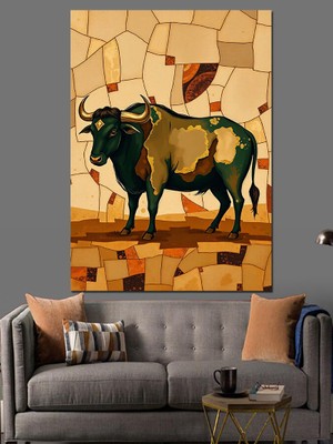 Mozaiğe Işlenmiş Boğa Dekoratif Kanvas - Mdf Ahşap Tablo