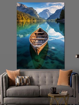 Gölde Sessiz Sandal Dekoratif Kanvas - Mdf Ahşap Tablo