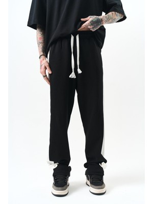 Respire Erkek Paça Detaylı Interlok Baggy Eşofman Altı Ekru