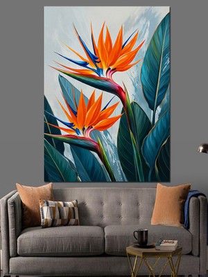 Renkli Tropik Çiçekler Dekoratif Kanvas - Mdf Ahşap Tablo