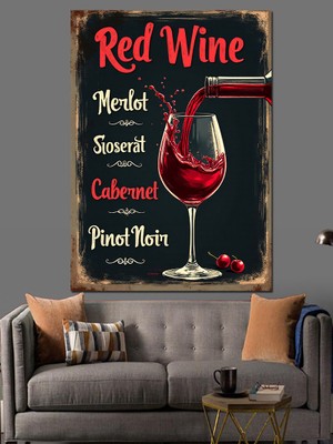 Kırmızı Şarap Menüsü Dekoratif Kanvas - Mdf Ahşap Tablo