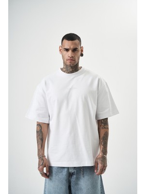 Respire Erkek Da Vinci Baskılı Oversize T-Shirt Beyaz