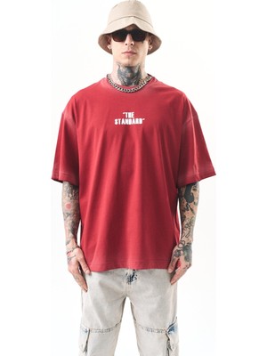 Erkek The Standard Baskılı Oversize T-Shirt Bordo