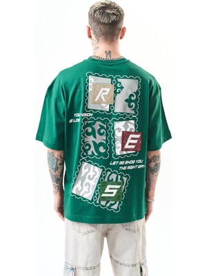 Respire Erkek Low Vision Nakışlı Oversize T-Shirt Nefti