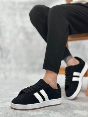 11boa BA0235 Boa Iki Çizgili Siyah Süet Erkek Günlük Ayakkabı